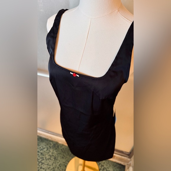 ASTR The Label Coquette Rose Sleek Black Satin Mini Dress - Picture 11 of 14